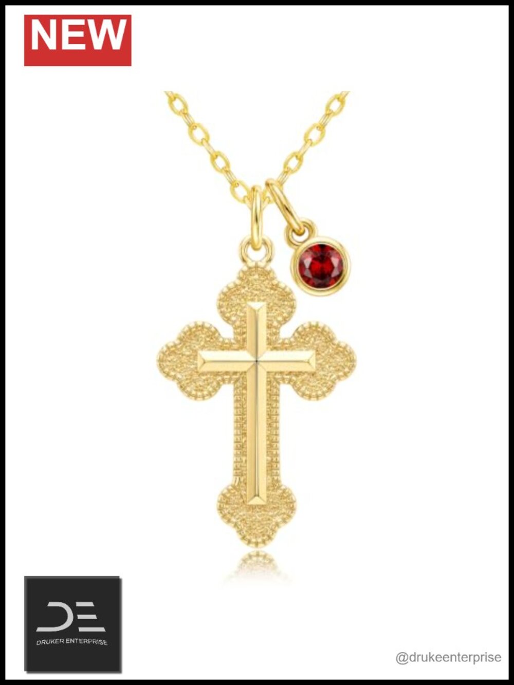 14K Gold Plated Cross Pendant Necklace with January Garnet Birthstone for Women